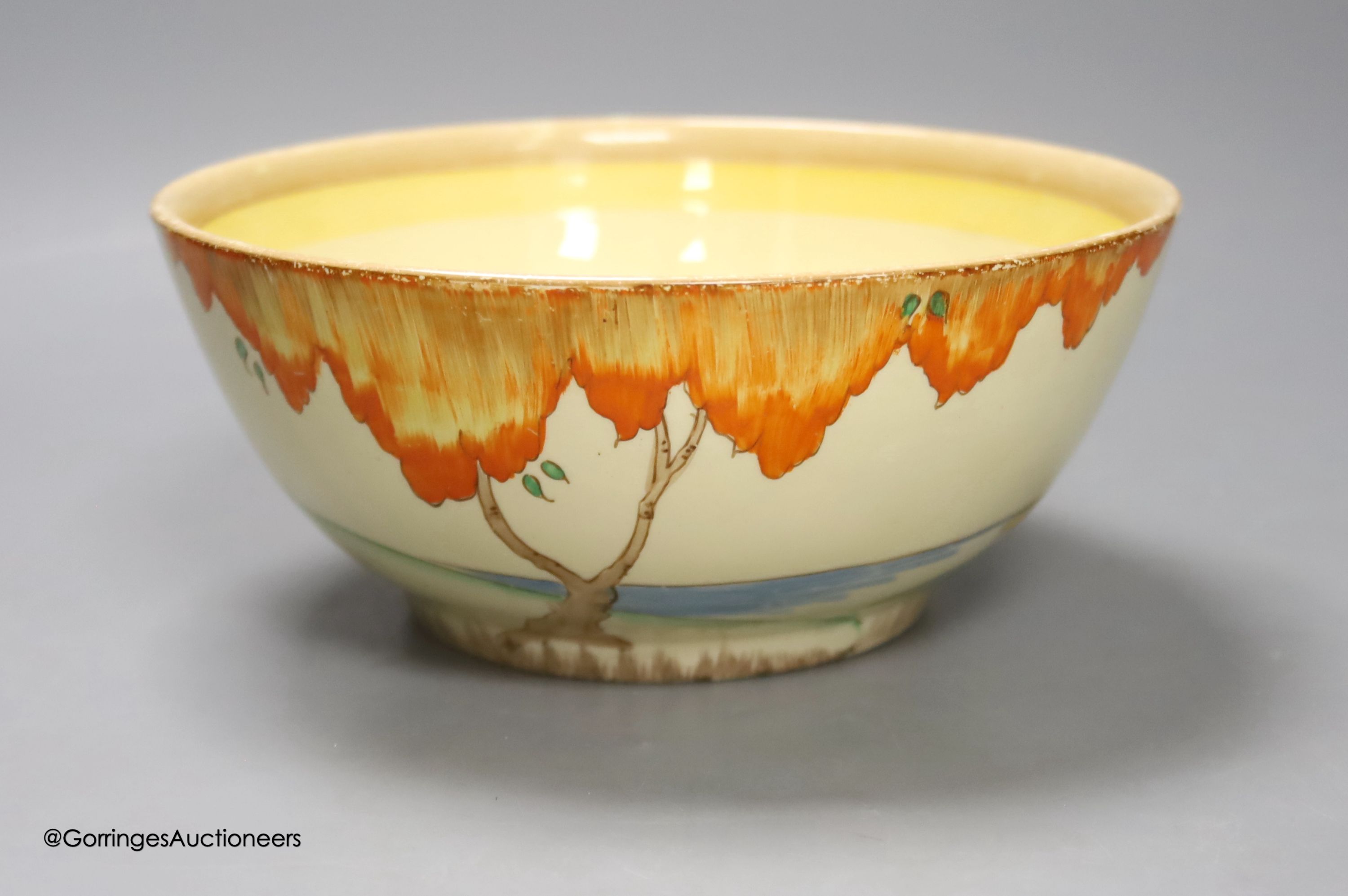 A Clarice Cliff landscape bowl, height 8cm diameter 18cm